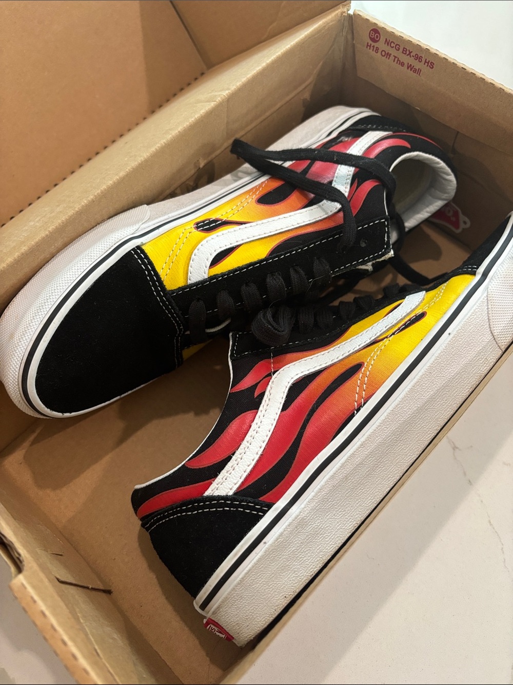Vans Old Skool Sneakers with Red and Yellow Flame Design